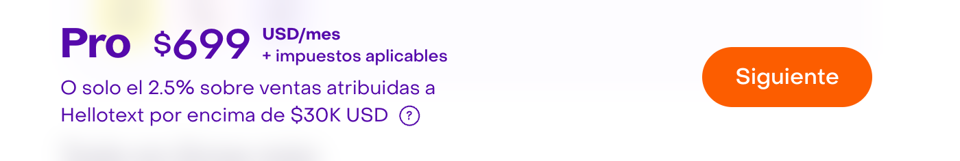 Resumen ficticio de Pro con importe, impuestos aplicables y botón Siguiente, antes de confirmar el cambio.