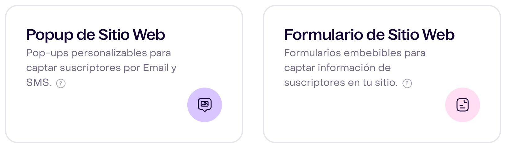 Formulario de Sitio Web en el catálogo de escritorio, junto a Popup de Sitio Web; en pantallas estrechas se muestra solo la tarjeta del formulario.