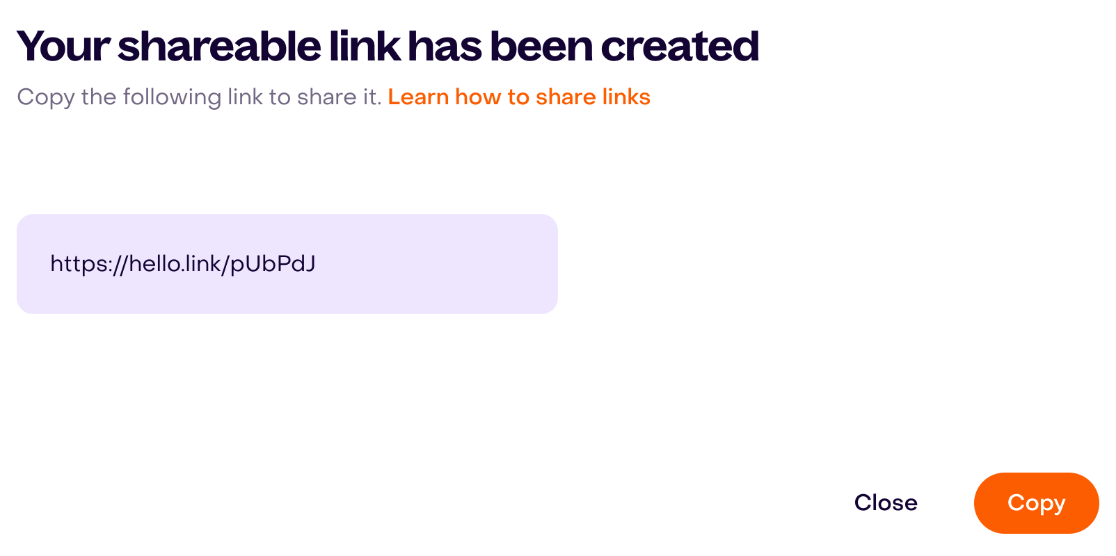 Link generated in the isolated fictional account and Copy button on the result page.