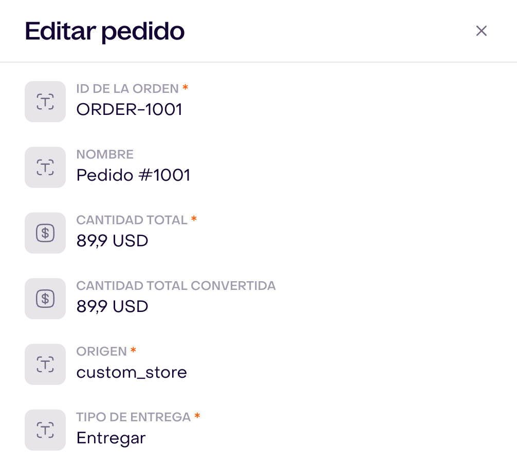 Referencia y origen de un pedido ficticio en borrador