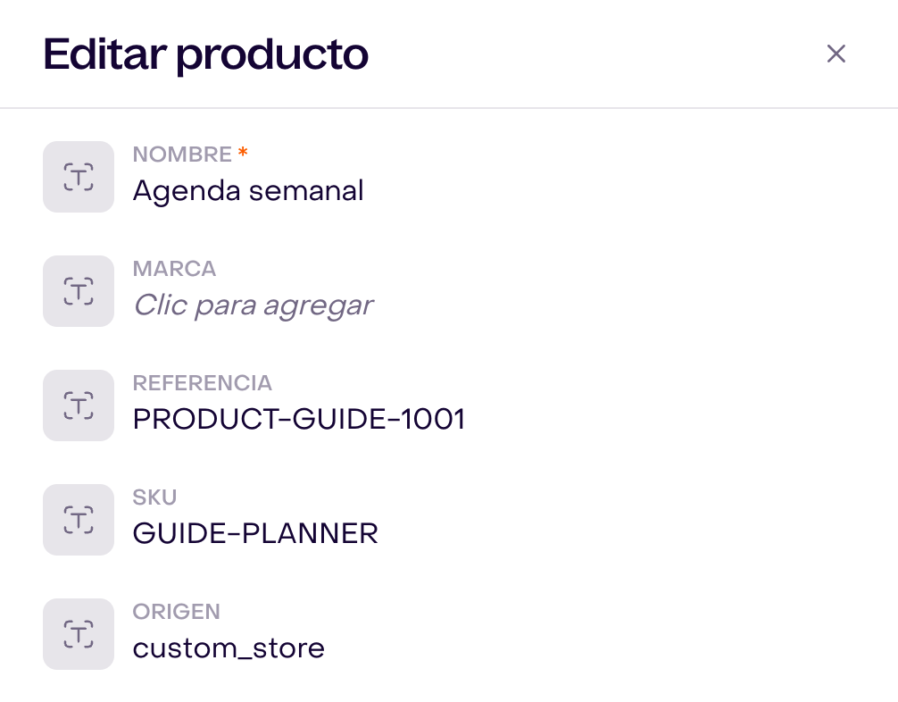 Identidad de un producto ficticio en borrador