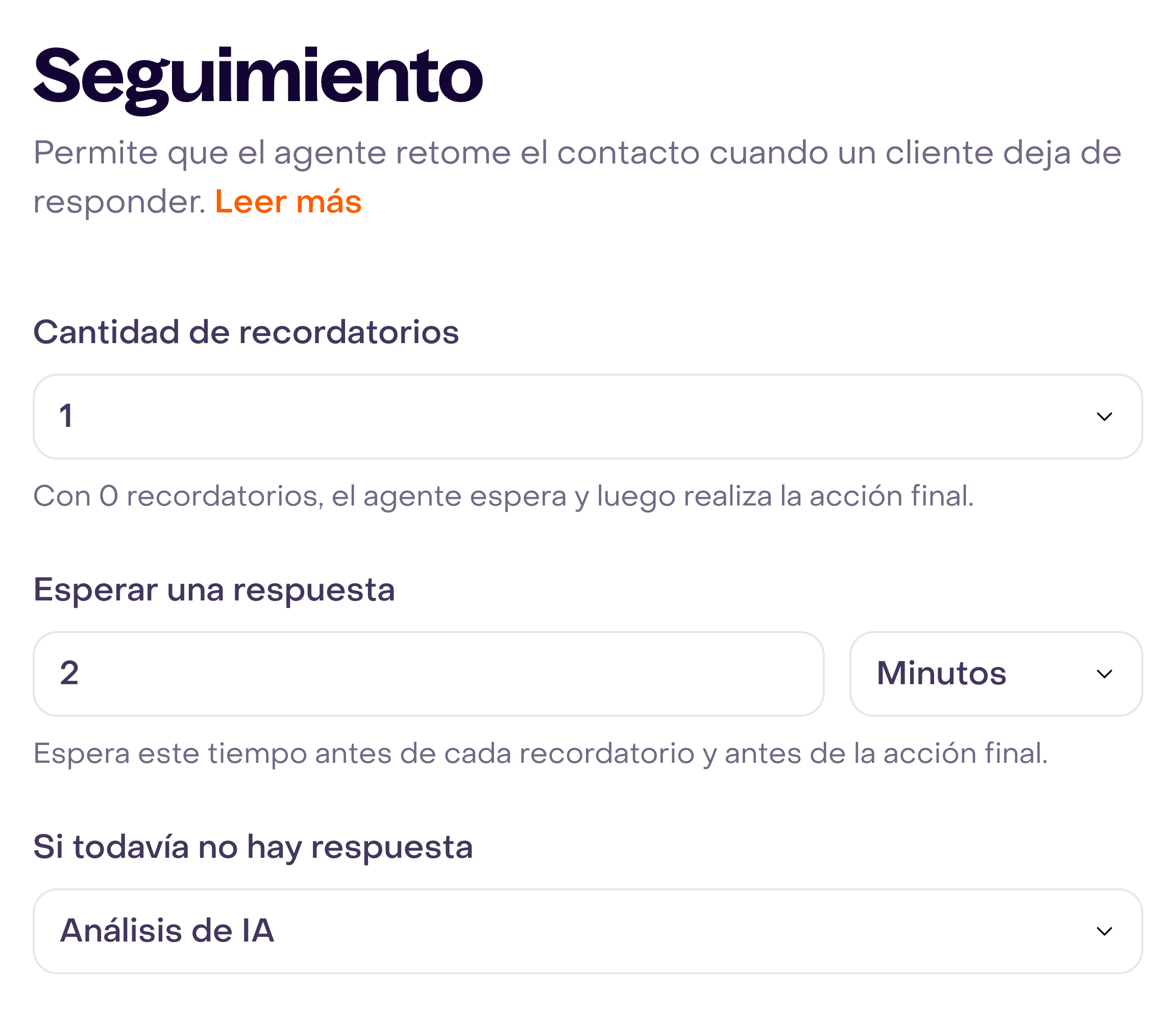 Controles de Seguimiento con un recordatorio, espera de dos minutos y Análisis de IA.