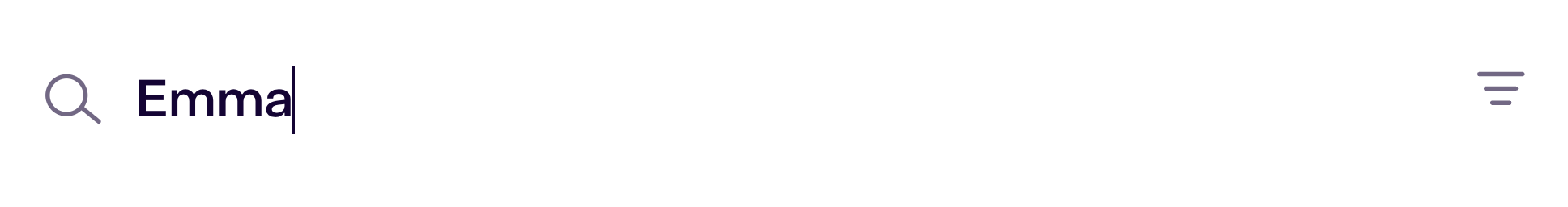 Focused Inbox Search field with Emma entered and the text caret visible.
