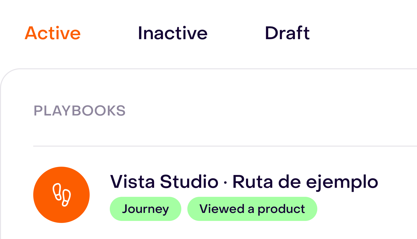 Journey list with Active selected and the fictional journey with its Viewed a product trigger.