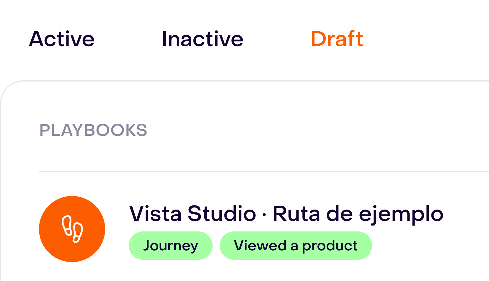 Journey list with Draft selected and the saved fictional journey with the Viewed a product trigger.