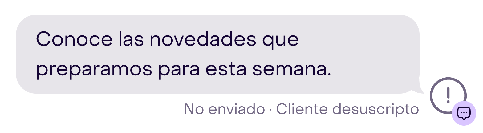 Mensaje ficticio con el motivo No enviado · Cliente desuscripto y sin acción Reintentar.