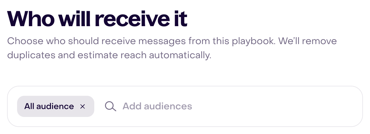 Audience selector with All audience and the Add audiences field in a fictional account.