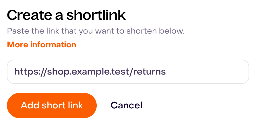 Shared link form with a fictional URL without adding it